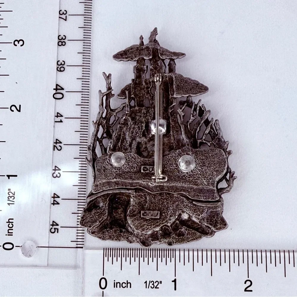 Vintage JJ Jonette Pewter Castle Brooch